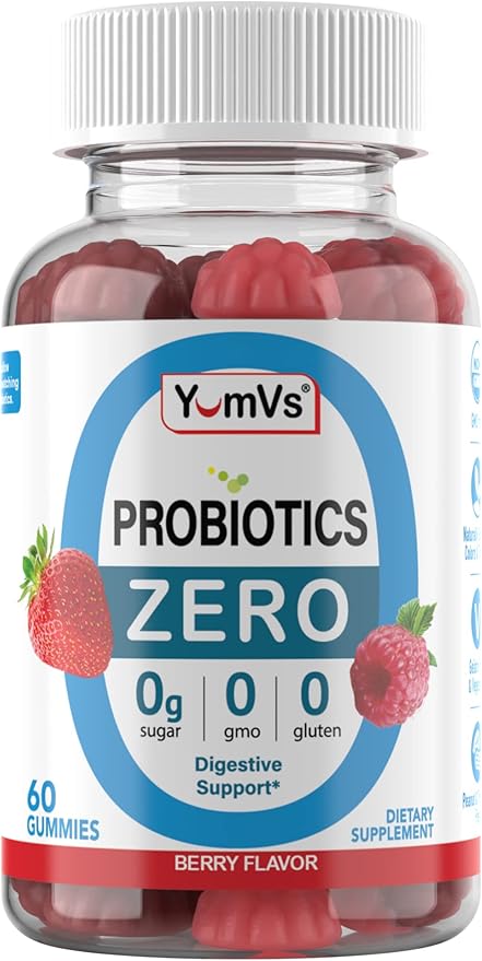 YUM-V'S Sugar Free Probiotic Gummies - Probiotics for Men & Women to Help Support Digestive Function – Adults & Kids Probiotic with 5 Billion CFU Bacillus Coagulans – Vegan & Gluten-Free (60 Count)