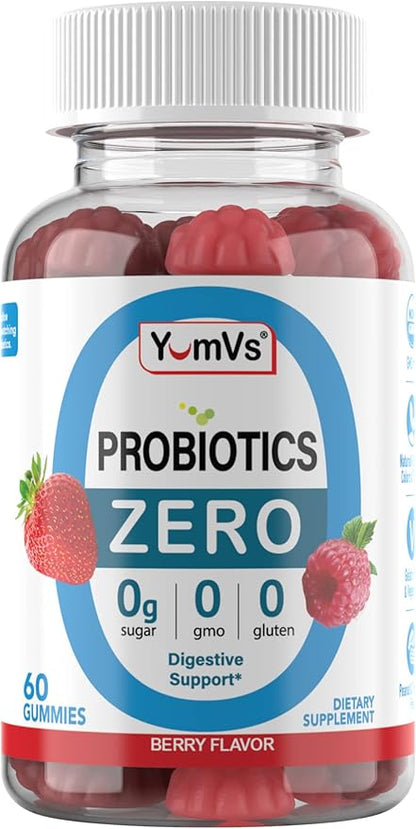 YUM-V'S Sugar Free Probiotic Gummies - Probiotics for Men & Women to Help Support Digestive Function – Adults & Kids Probiotic with 5 Billion CFU Bacillus Coagulans – Vegan & Gluten-Free (60 Count)