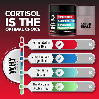 9in1 Cortisol Shield - Magnesium Glycinate & Ashwagandha with Rhodiola, Phosphatidylserine, Passion Flower, L-Theanine, Apigenin, Licorice, Magnolia - Rest Well & Mood Balance - 60 Count