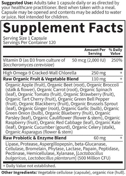 Garden of Life Vitamin D, Vitamin Code Raw D3, Vitamin D 2,000 IU, Raw Whole Food D3 Supplements with Chlorella, Fruit, Veggies & Probiotics for Bone & Immune Health, 120 Vegetarian Capsules