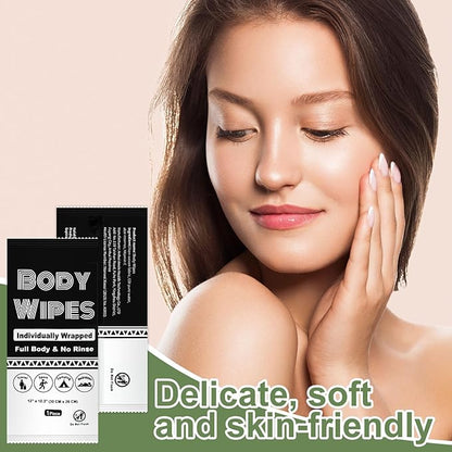 Individually Wrapped Body Wipes Bulk Bath Wipe, Women Men Large Adult Disposable Body Shower Wipes No Rinse-Free Bathing Cloths Wipe for Outdoors After Gym Camping Travel (100, Black, 12 x 10.3 in)