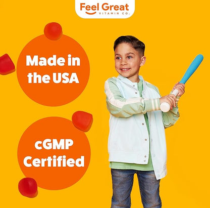 Feel Great Kids Vitamin D3 1000 IU | Kids Vitamin D Gummies for Healthy Bones, Mood, & Immune Support | Citrus Flavored Vegetarian D3 Gummies | 90 Day Supply