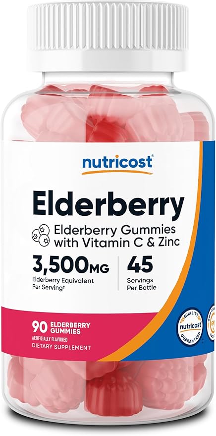 Nutricost Elderberry Extract Gummies 90 Gummies for 45 Servings Per Bottle - with Vitamin C & Zinc, Gluten Free