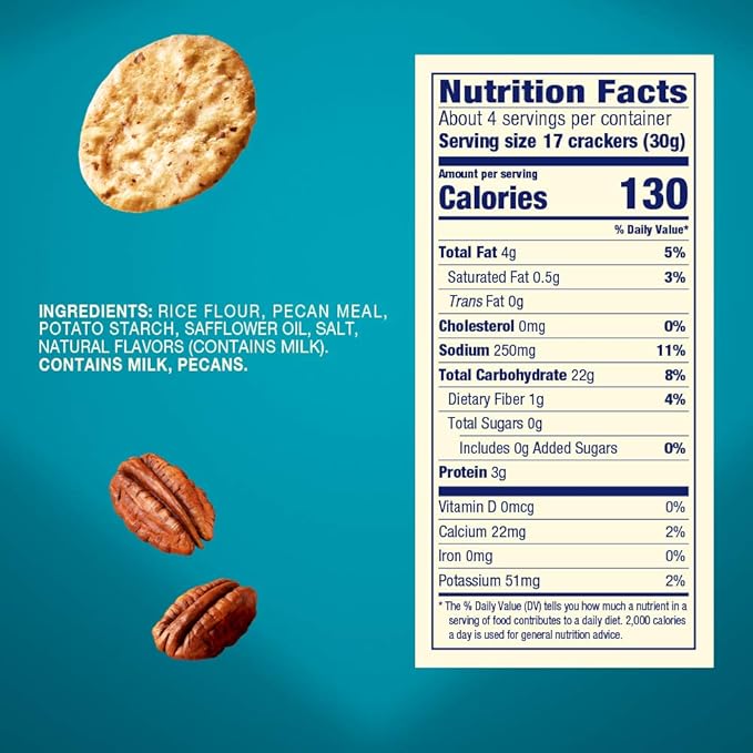 Blue Diamond Almonds, Pecan Thins Gluten Free Cracker Crisps perfect for Snacking, 4.25 oz