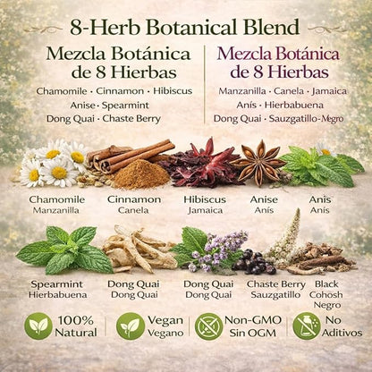 Women’s(Mujere)Herbal Tea–24 Tea Bags–Traditional Infusion,Chamomile,Cinnamon,Hibiscus,Anise,Spearmint,Dong Quai,Chaste Berry & Black Cohosh Authentic Botanical Blend –100% Natural,Vegan,Caffeine-Free – By BexpertsUSA
