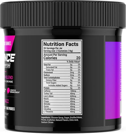 Bounce Pro Pre Workout Gummies – 70 Vegan Chewable Gummies with Caffeine, Lion’s Mane & L-Theanine for Energy, Focus & Endurance – Mushroom Preworkout for Men & Women – Black Razz Flavor
