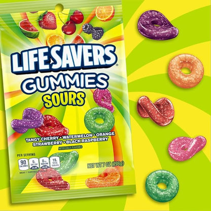LIFE SAVERS Sour Gummy Candy Pack, Individually Wrapped Candy Bulk, Variety Flavors Box, 12 Bags of Sour Gummies