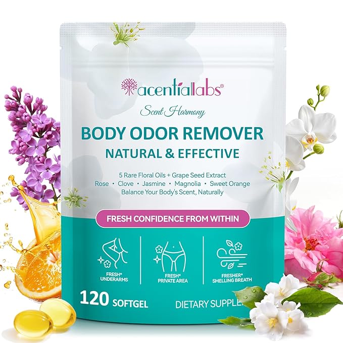Body Odor Supplement(120 Softgel),Body Deodorizing Supplement,Natural Internal Odor Control Pills Supports Fresh Breath & Whole-Body Freshness,for Men & Women