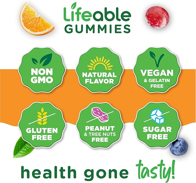 Lifeable Sugar Free Elderberry Gummies with Vitamin C and Zinc | Great Tasting Sambucus Elderberry Immune Support Supplement | Kosher, Vegan, Non GMO Black Elderberry for Adults | 60 Gummies