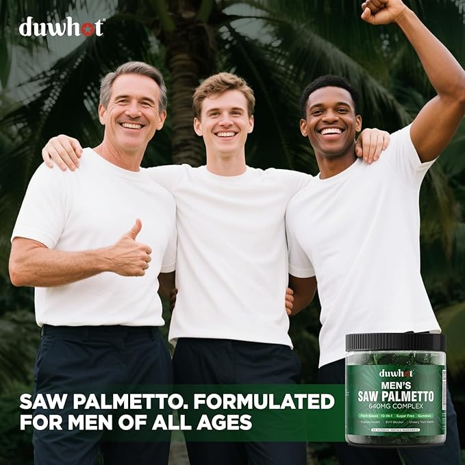 duwhot Saw Palmetto Gummies for Men, Organic Saw Palmetto with Pumpkin Seed Oil for Men Overall Health, Enhanced with Pygeum, Nettle, Sugar-Free, Vegan, 60 Chewables