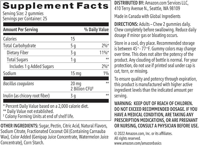 Amazon Brand - Solimo Prebiotic & Probiotic Gummies, Two Billion CFU, Blue Raspberry, 50 Count (2 per Serving) (Pack of 2)