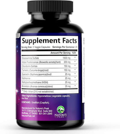 Glucosamine Chondroitin & MSM - 3x Strength Joint Support Supplement for Mobility & Comfort - Glucosamine Complex with Turmeric, Boswellia, Bromelain & Quercetin - Bottled in USA - 60 Capsules