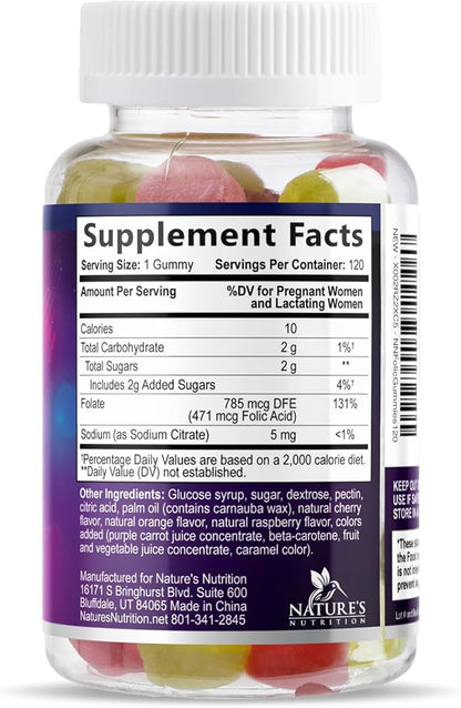 Folic Acid Gummies for Women - Folate 785 mcg Per Serving - Essential Prenatal Vitamins for Mom & Baby, Vegan Folic Supplement Gummy, Daily B9 Vitamin, Before During After Pregnancy - 120 Gummies