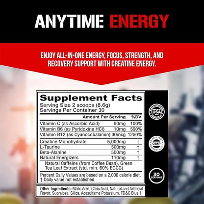 Evlution Nutrition Creatine Energy - Supports Muscle Growth, Boosts Energy, Endurance & Cognition - 5g Pure Creatine Monohydrate Per Serving - B + C Vitamin Complex - 30 Servings - Rocket Pop