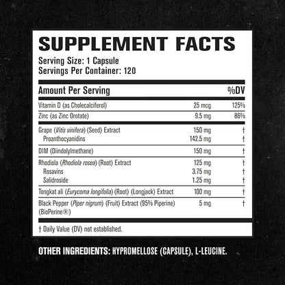 Jacked Factory Androsurge Estrogen Blocker for Men - Natural Vitality Booster for Men & Estrogen Metabolizer with Tongkat Ali, DIM, Rhodiola & More - 120 Count