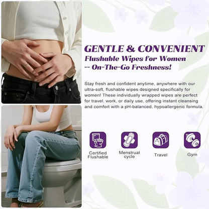Feminine Wipes Individually Wrapped, Flushable Wipes Travel,Feminine Care Vaginal Wipes for Adult,Women, Girl and Homeless (Pack of 400,Lavender)