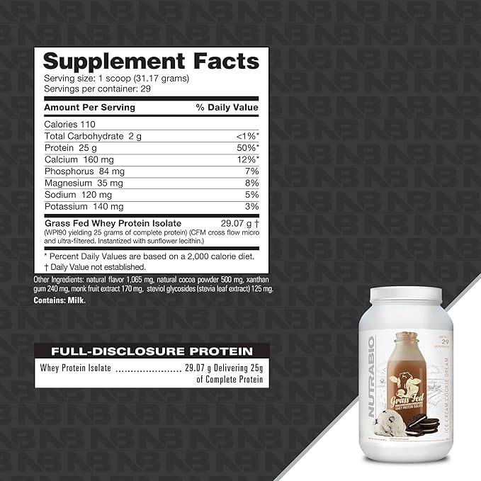 NutraBio Grass Fed Whey Isolate Protein Powder - 25G of Protein per Scoop - Sugar Free Natural Lean Muscle Supplement - Ice Cream Cookie Dream - 2 Pounds, 29 Servings