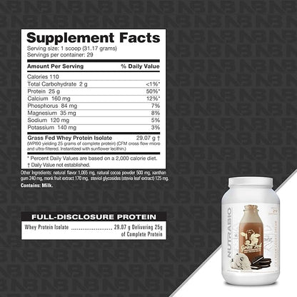 NutraBio Grass Fed Whey Isolate Protein Powder - 25G of Protein per Scoop - Sugar Free Natural Lean Muscle Supplement - Ice Cream Cookie Dream - 2 Pounds, 29 Servings