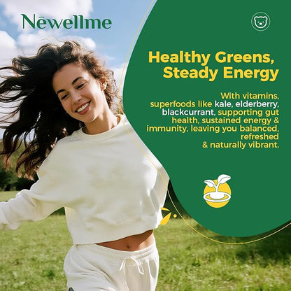 NEWELLME Daily Super Greens Gummies - 6g Fiber per Serving - Sugar-Free, Vegan & Gluten-Free - Essential Multivitamin with Probiotics for Digestive Health, Energy & Immunity - 14 Grab-and-Go Packs