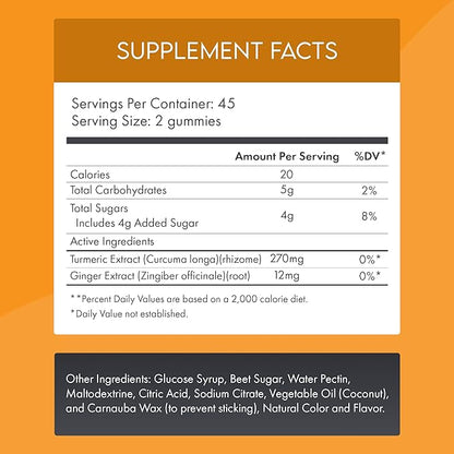 Turmeric & Ginger Gummies – Joint & Mobility Support – Natural Antioxidant Blend – Vegan, Non-GMO, Gelatin-Free, Pectin-Based – Made in USA – 90 Count – Herbal Wellness Gummy
