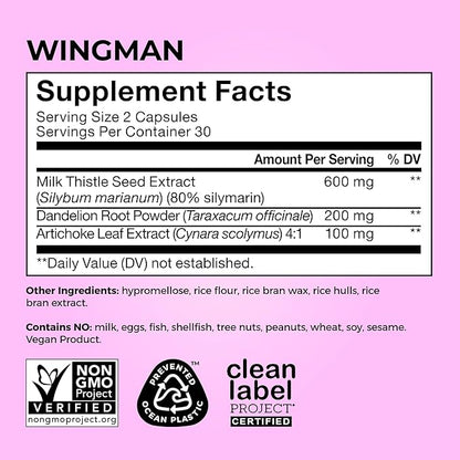 HUM Wing Man Liver Support Supplement with Milk Thistle, Dandelion Root Powder & Artichoke Leaf Extract For Liver Health & Function Support, Milk Thistle Supplement Helps Flush Out Toxins, 60 Capsules
