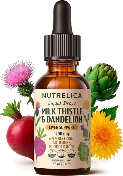 Milk Thistle & Dandelion Liver Support with Beet Root, Artichoke & Burdock – 1200mg Herbal Detox Formula, No Sugar, Alcohol-Free, Vegan, Non-GMO
