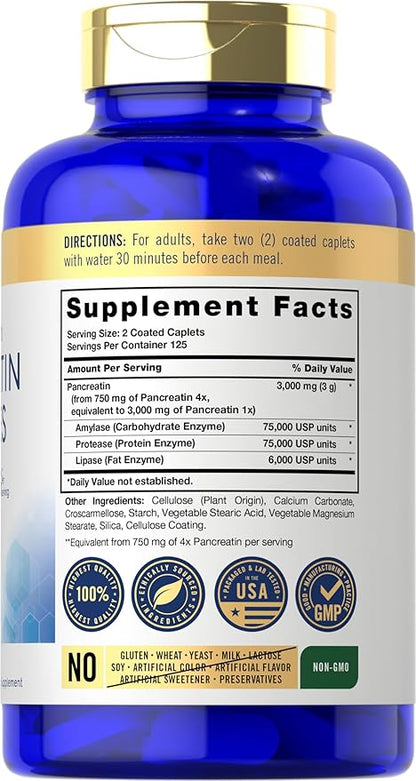 Carlyle Pancreatin Digestive Enzymes | 250 Caplets | with Protease, Amylase & Lipase | High Strength | Non-GMO, Gluten Free Supplement