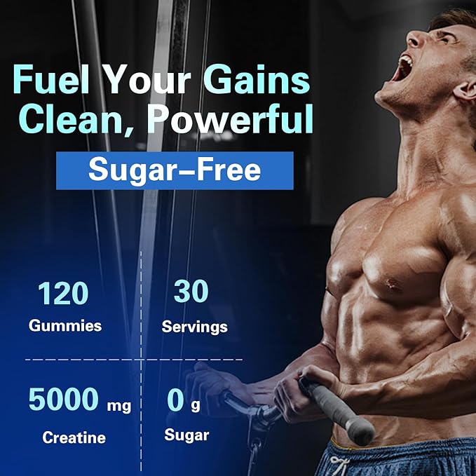 120Count Creatine Monohydrate Gummies 5g, Energy Creatine Supplements Gummies for Gym Essentials-Blueberry