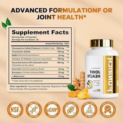 Joints Health Suppplement, Glucosamine Chondroitin MSM - Joint Support Supplement for Women and Men with Turmeric, MSM &Boswellia, for Cartilage, Joint Health and Flexibility - 2 Bottles
