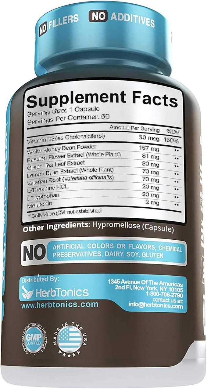 Herbtonics Night Time Burn & Sleep Complex Supports Overnight Metabolism, Stress Relief & Deep Sleep. Includes Melatonin, Valerian and Green Tea – Vegan Bedtime Weight Management (60 Capsules)