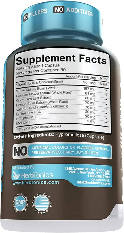 Herbtonics Night Time Burn & Sleep Complex Supports Overnight Metabolism, Stress Relief & Deep Sleep. Includes Melatonin, Valerian and Green Tea – Vegan Bedtime Weight Management (60 Capsules)