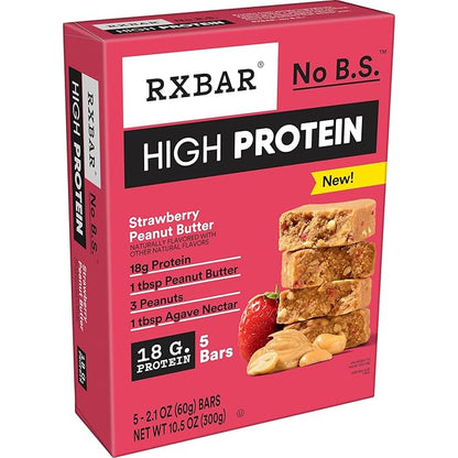 RXBAR High Protein Bars, Gluten Free, Protein Snacks, Strawberry Peanut Butter (6 Boxes, 30 Bars)