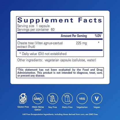 Pure Encapsulations Chaste Tree (Vitex) - Supports Menstrual Cycle Regularity - for Breast Comfort* - Women's Supplement - Hormonal Balance Support - Non-GMO & Vegan - 60 Capsules
