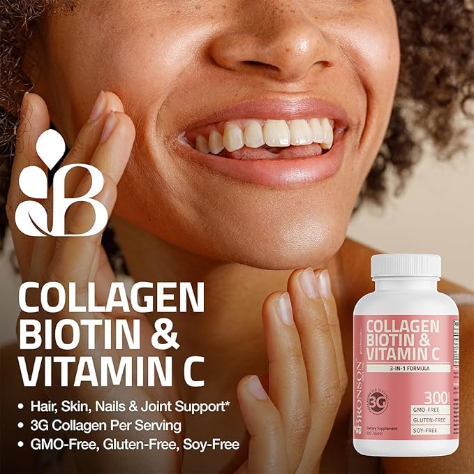 Bronson Collagen Peptides 3000mg (per Serving) with Biotin & Vitamin C - for Hair, Skin & Nails Support, Non-GMO, 150 Tablets