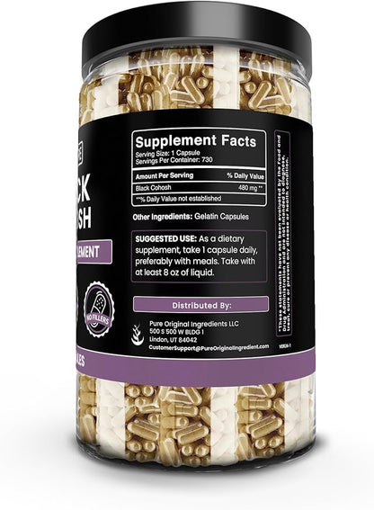 Pure Original Ingredients Black Cohosh (730 Capsules) No Magnesium Or Rice Fillers, Always Pure, Lab Verified