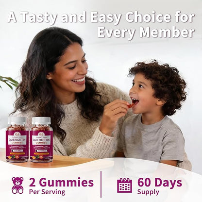M inch (2 Pack) Quercetin Gummies with Bromelain, Elderberry, Zinc and Vitamin C - Chewable Quercetin 100mg Supplement for Immunity, Allergy, Aging Support - Vegan Gummies for Adult & Kid