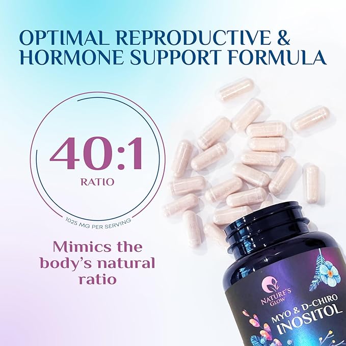 Myo-Inositol & D-Chiro Inositol 1025mg - 40:1 Ideal Ratio for Ovarian Support, Vegan Myo & D Chiro Supplement for Women's Natural Balance and Hormone Support, Vitamin B8, Non-GMO - 120 Capsules