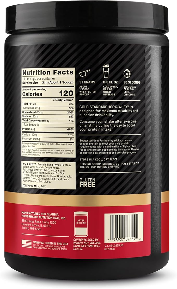 Optimum Nutrition Gold Standard 100% Whey Protein Powder, Strawberries and Cream, 1 Pound (Pack of 1)