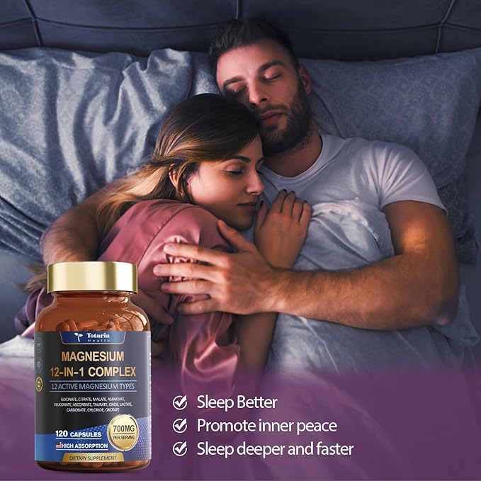 Totaria Magnesium Complex 700mg 12 in 1 Magnesium Supplement with Glycinate Citrate Malate Oxide Taurate Aspartate Orotate Magnesium Relaxation,Muscle,Heart Support, Vegan 120 Capsules