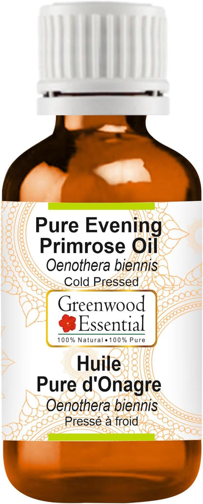 Greenwood Essential Evening Primrose Oil (Oenothera biennis) | Cold Pressed | Natural | Undiluted | for Diluting Essential Oils | for Skin & Massage | Men & Women | 30ml (1 oz)