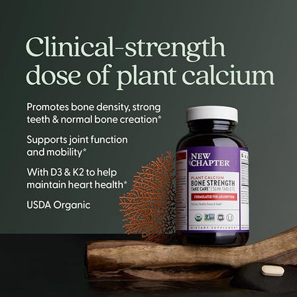 New Chapter Calcium Supplement - Bone Strength Plant-Based USDA Organic Calcium with Magnesium, Vitamin D3+K2, for Bone Health & Joint Mobility, Heart Support, 905 mg dose - 120 Slim Tablets