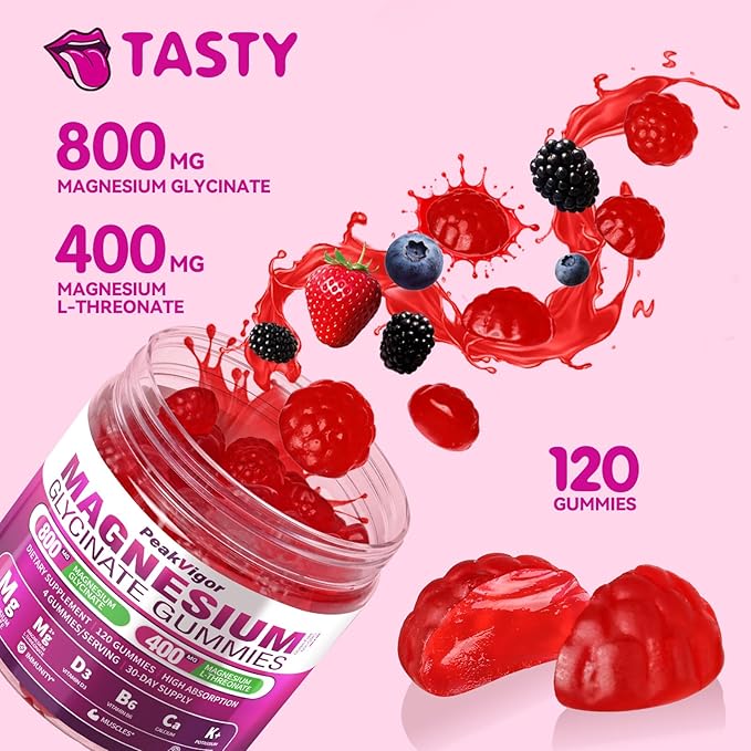 5 IN 1 Magnesium Glycinate Gummies,1400mg Magnesium Complex with Glycinate, L-Threonate, Vitamin B6, CoQ10 & Black Pepper, Organic, Non-GMO, Third-Party Tested, Gut-Friendly & Easy-to-Chew 120 Gummies
