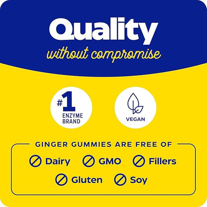 Enzymedica Ginger Root & Vitamin B6 Gummies for Women & Men, Support for Occasional Nausea, Helps Digestion, Vegan, Gluten Free - 60 Count