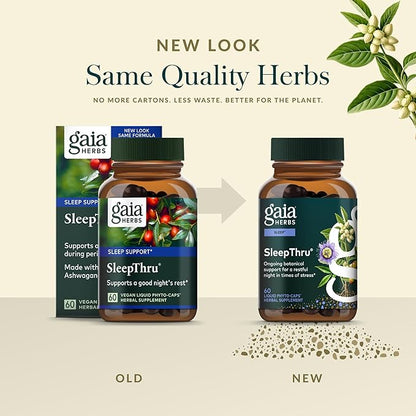 Gaia Herbs SleepThru - Sleep Support Supplement with Ashwagandha Root, Magnolia Bark, Passionflower & Jujube Date* - 60 Vegan Liquid Phyto-Caps (30 Servings)