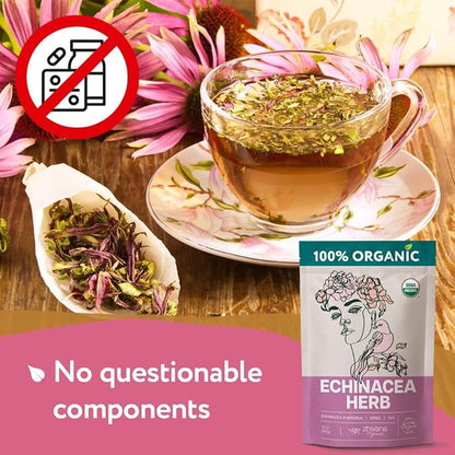 Echinacea Tea Loose Leaf (4 oz.) - Organic Echinacea Herb - Equinacea Organica - Great for Seasonal Changes - Supports Faster Recovery