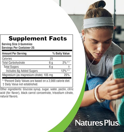 NaturesPlus Gummies Magnesium Citrate - 75 Gummies, Raspberry - Helps Calm the Mind & Body, Supports Bone Density - Vegetarian, Gluten Free, Non-GMO - 25 Servings