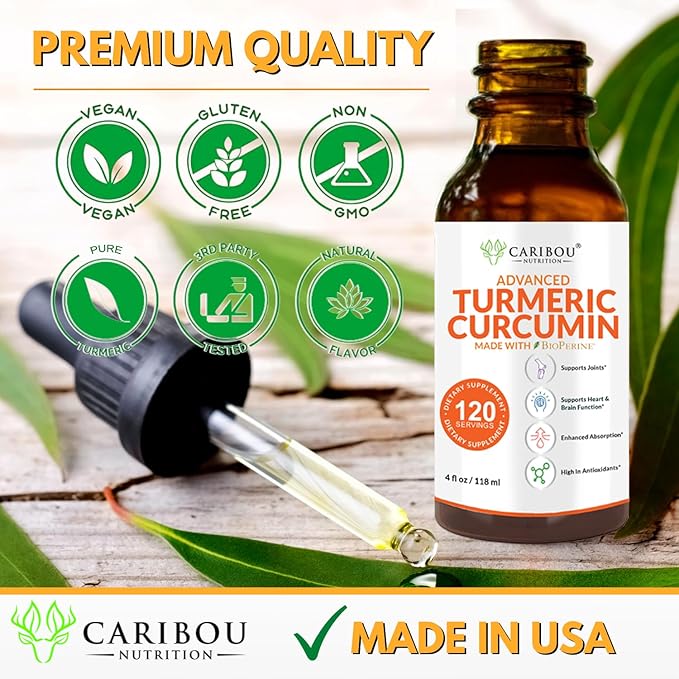 Liquid Turmeric Curcumin with Bioperine for Enhanced Absorption - Turmeric Curcumin Supplement for Joint Support - Turmeric Extract with Black Pepper - 2 Month Supply - 4oz