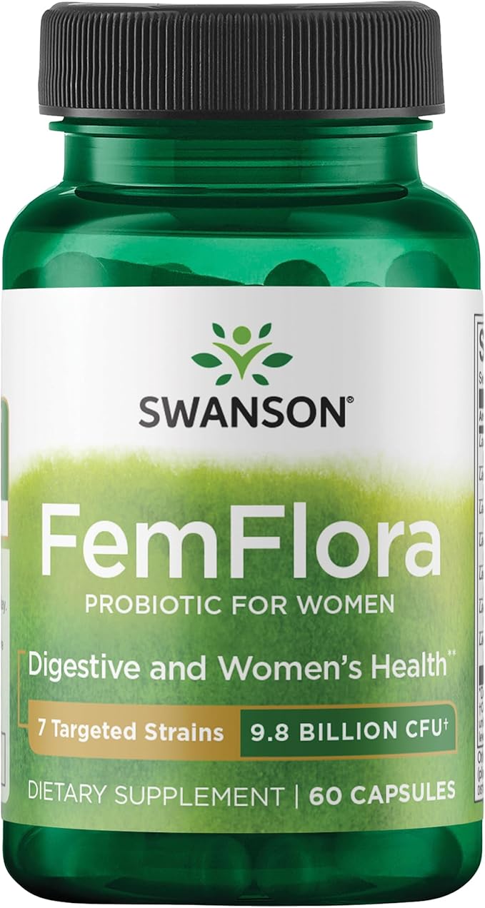 Swanson FemFlora Women's Probiotic for Feminine Digestive, Urinary, and Vaginal Health Support with 9 Billion CFU Per Capsule (60 Capsules)