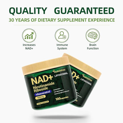 NAD+ Supplement with, Nicotinamide Riboside & Resveratrol 900mg – Anti-Aging Support for Women & Men, NMN Alternative, Vegan Non-GMO - 100 Capsules