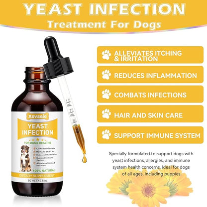Yeast Infection Treatment for Dogs - Natural Dog Ear Infection Drops for Itch & Allergy Relief, Soothes Skin Inflammation, Dog Yeast Infection Treatment for All Breeds & Sizes, 2 fl oz